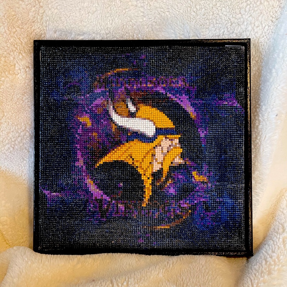 Finished diamond painting with handmade oak frame